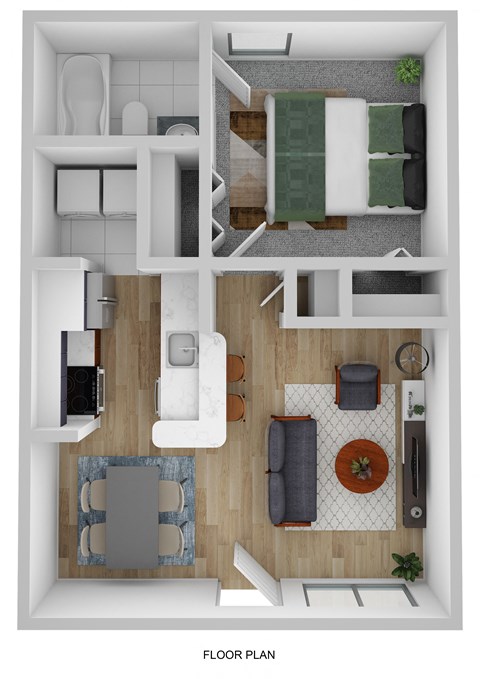 Floor plan for 1 bed, 1 bath, 502 sqft